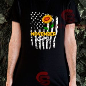 November Girl Sunflower T-Shirt American Flag