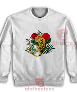 Wild Rose Leopard Sweatshirt Leopard Illustration For Unisex